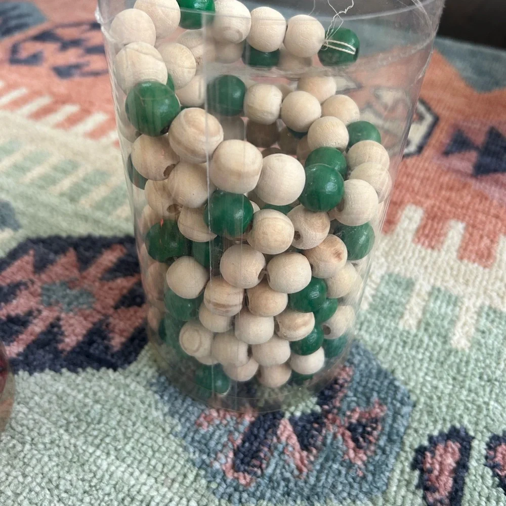 Ashland Winter Woodlands green & wooded beads x3